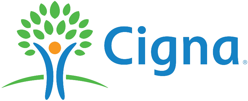Cigna insurance company logo with blue figure and green leaf design